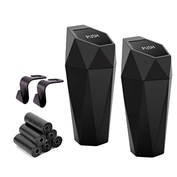 Ginsco Car Cup Holder Trash Can - Compact Leakproof Design with 90 Bags and Hooks, 2 Pack