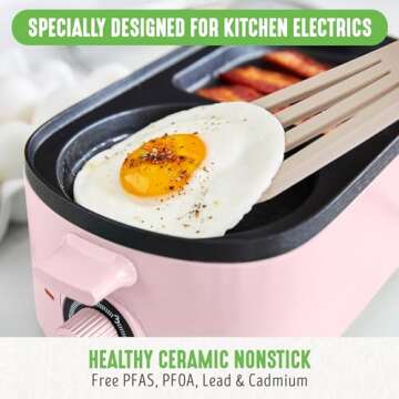 GreenLife 3-in-1 Breakfast Station, Ceramic Nonstick Dual Griddles for Eggs, Meat, Pancakes & Sandwi...