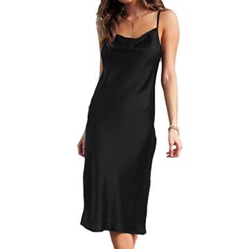 xxxiticat Women's Sleeveless Spaghetti Strap Satin Dress Cocktail Beach Evening Party Cowl Neck Dot ...