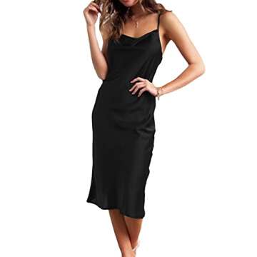 xxxiticat Women's Sleeveless Spaghetti Strap Satin Dress Cocktail Beach Evening Party Cowl Neck Dot Leopard Midi Dresses(BL,M)