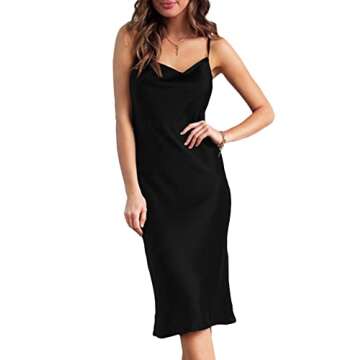 xxxiticat Women's Sleeveless Spaghetti Strap Satin Dress Cocktail Beach Evening Party Cowl Neck Dot Leopard Midi Dresses(BL,M)