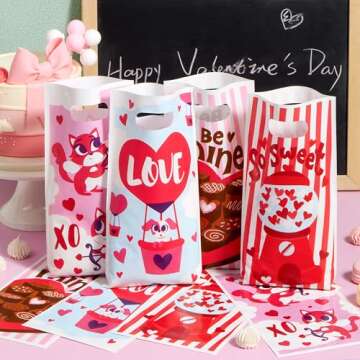 JOYIN 48 Pcs Valentines Day Gift Gags for Kids Party Favor Supplies Classroom Exchange Prizes Valentine’s Treat Bags Set including Foam stickers