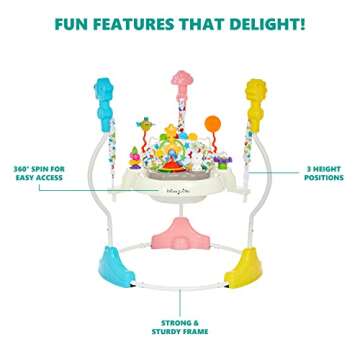 Dream On Me Zany 2-in-1 Baby Activity Center and Bouncer in Star Print, Sturdy and Strong Frame, 3 Height Positions, 360° Rotating Seat, 12 Songs with Flash Lights