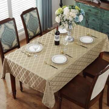 Jacquard Tablecloth Flower Pattern Polyester Table Cloth Spill Proof Dust-Proof Wrinkle Resistant Ta...