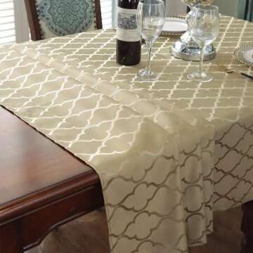 Jacquard Tablecloth Flower Pattern Polyester Table Cloth Spill Proof Dust-Proof Wrinkle Resistant Table Cover for Kitchen Dining Tabletop Decoration (Rectangle/Oblong, 60" x 84" (6-8 Seats), Gold)
