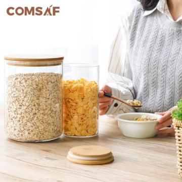 ComSaf Glass Jar with Airtight Lid Set for Kitchen Storage