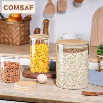 ComSaf Glass Jar with Airtight Lid Set for Kitchen Storage