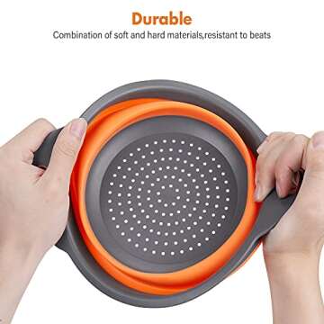ACOHICE Collapsible Colander Basket 2 of Set，Vegetables Fruit Washing Basket Drain Tool，Small & Big Size Silicone Telescopic Colander with Handle For Kitchen/Home/Restaurant Round Shape (Orange)