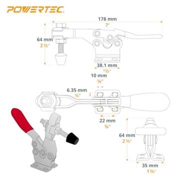 POWERTEC 4PK Toggle Clamp, 500 lbs Holding Capacity, 225D Quick Release Horizontal Clamps w/ Antisli...