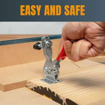 POWERTEC 4PK Toggle Clamp, 500 lbs Holding Capacity, 225D Quick Release Horizontal Clamps w/ Antislip Rubber Pressure Tip for Woodworking Jigs and Fixtures, Welding, Drill Press, Crosscut Sled (20326)