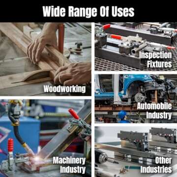 POWERTEC 4PK Toggle Clamp, 500 lbs Holding Capacity, 225D Quick Release Horizontal Clamps w/ Antislip Rubber Pressure Tip for Woodworking Jigs and Fixtures, Welding, Drill Press, Crosscut Sled (20326)
