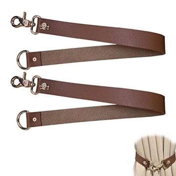PU Leather Curtain TieBacks Straps, Leather Curtain Rod Holder Window Treatment Holdbacks,Skull Deco...