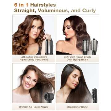 7MAGIC Hair Dryer Brush & 6 in 1 Hair Styler, Silver, 110 Volts, 1200 Watts, Ionic Technology, Fast ...