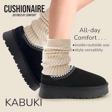CUSHIONAIRE Kabuki Platform Boots Genuine Suede Fuzzy Slippers for Women with Memory Foam | Indoor/O...