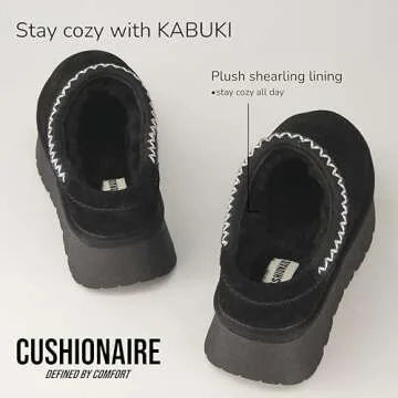 CUSHIONAIRE Kabuki Platform Boots Genuine Suede Fuzzy Slippers for Women with Memory Foam | Indoor/Outdoor Womens Slippers | Wide Widths Available | BLACK 9