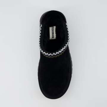 CUSHIONAIRE Kabuki Platform Boots Genuine Suede Fuzzy Slippers for Women with Memory Foam | Indoor/Outdoor Womens Slippers | Wide Widths Available | BLACK 9