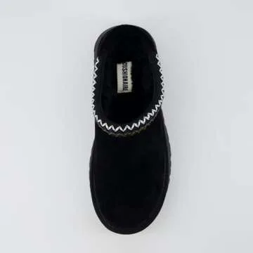 CUSHIONAIRE Kabuki Platform Boots Genuine Suede Fuzzy Slippers for Women with Memory Foam | Indoor/Outdoor Womens Slippers | Wide Widths Available | BLACK 9