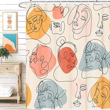MERCHR Boho Abstract Aesthetic Art Shower Curtain, Minimalist Cute Women Floral Design Beige Fabric ...