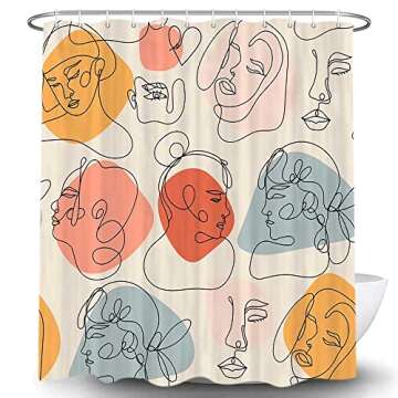 MERCHR Boho Abstract Aesthetic Art Shower Curtain, Minimalist Cute Women Floral Design Beige Fabric Shower Curtains Set for Bathroom, Feminine Restroom Decor Accessories with Hooks 72X 72 Inch