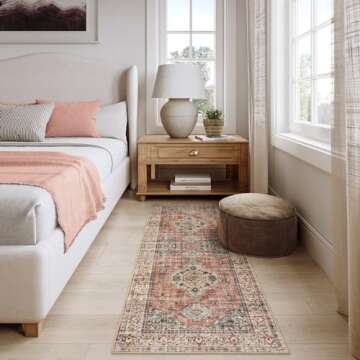 Lahome Oriental Washable Rug Runners for Hallways, 2x5 Kitchen Runner Rug Non Slip with Rubber Backing Ultra-Thin Vintage Carpet for Bedroom Bathroom, Peach/Orange