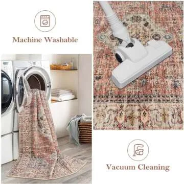Lahome Oriental Washable Rug Runners for Hallways, 2x5 Kitchen Runner Rug Non Slip with Rubber Backing Ultra-Thin Vintage Carpet for Bedroom Bathroom, Peach/Orange