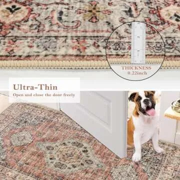 Lahome Oriental Washable Rug Runners for Hallways, 2x5 Kitchen Runner Rug Non Slip with Rubber Backing Ultra-Thin Vintage Carpet for Bedroom Bathroom, Peach/Orange