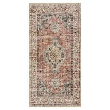 Lahome Oriental Washable Rug Runners for Hallways, 2x5 Kitchen Runner Rug Non Slip with Rubber Backing Ultra-Thin Vintage Carpet for Bedroom Bathroom, Peach/Orange