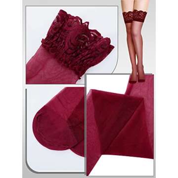 Geyoga Lace Thigh High Stockings - 4 Pair Set for Women