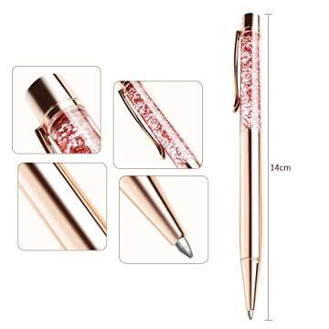 BYSOU Ballpoint Pens, 4pcs Rose Gold Metal Pen Refills Bling Dynamic Liquid Sand Pen Black Ink for Office Supplies