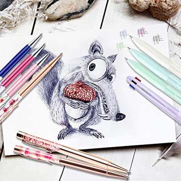 BYSOU Ballpoint Pens, 4pcs Rose Gold Metal Pen Refills Bling Dynamic Liquid Sand Pen Black Ink for Office Supplies