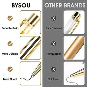 BYSOU Ballpoint Pens, 4pcs Rose Gold Metal Pen Refills Bling Dynamic Liquid Sand Pen Black Ink for Office Supplies