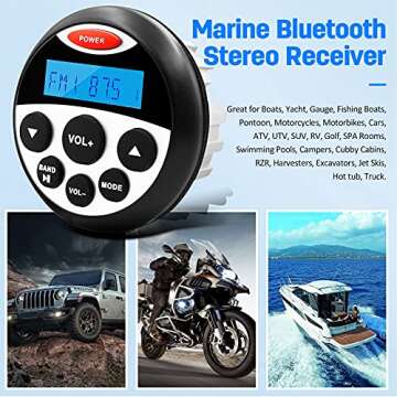 GUZARE Boat Marine Stereo Receiver Bluetooth - 45 x 4 Watts Audio AM FM Gauge Waterproof Radio Tuner Streaming for Boats Golf Cart ATV UTV and Spa Hot Tubs GR304