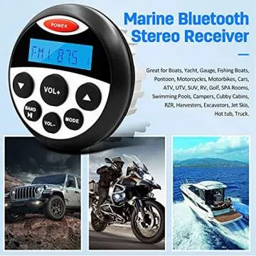 GUZARE Boat Marine Stereo Receiver Bluetooth - 45 x 4 Watts Audio AM FM Gauge Waterproof Radio Tuner Streaming for Boats Golf Cart ATV UTV and Spa Hot Tubs GR304