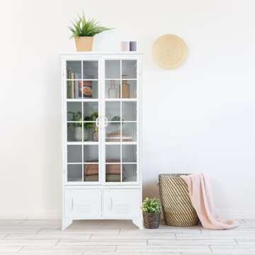 Stylish Creative Co-Op Metal Shelves & 4 Doors Cabinets for Displaying Decor