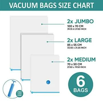 6 Space Saver Vacuum Storage Bags, Vacuum Sealed Storage Bags (2 Jumbo + 2 Large + 2 Medium) with Hand Pump, Vacuum Seal Bags for Clothing, Comforters, Pillows, Towel, Blanket Storage, Bedding