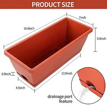 CHUKEMAOYI Window Box Planter, 7 Pack Plastic Vegetable Flower Planters Boxes 17 Inches Rectangular Flower Pots with Saucers for Indoor Outdoor Garden, Patio, Home Decor (Red)