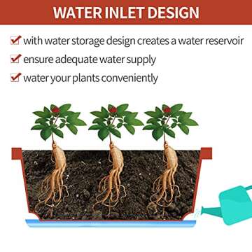 CHUKEMAOYI Window Box Planter, 7 Pack Plastic Vegetable Flower Planters Boxes 17 Inches Rectangular Flower Pots with Saucers for Indoor Outdoor Garden, Patio, Home Decor (Red)