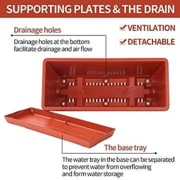 CHUKEMAOYI Window Box Planter, 7 Pack Plastic Vegetable Flower Planters Boxes 17 Inches Rectangular Flower Pots with Saucers for Indoor Outdoor Garden, Patio, Home Decor (Red)