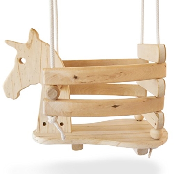 Ecotribe Wooden Unicorn Swing Set for Toddlers - Smooth Birch Wood with Natural Cotton Ropes Outdoor...