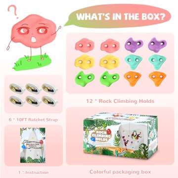 TOPNEW 12 Ninja Tree Climbing Holds for Kids Climber, Tree Climbing Kit with 6 Ratchet Straps for Ou...