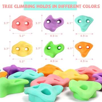 TOPNEW 12 Ninja Tree Climbing Holds for Kids Climber, Tree Climbing Kit with 6 Ratchet Straps for Outdoor Ninja Warrior Obstacle Course Training, Pastel Color