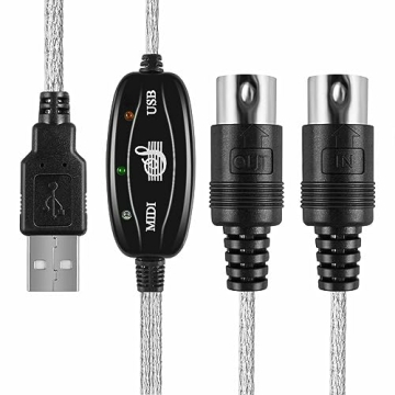 EMSTAR USB MIDI Cable-Upgrade Professional MIDI to USB in-Out Cable Adapter Converter Connect Piano Keyboard to PC/Laptop for Editing&Recording (6.5FT) (Silver)