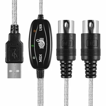EMSTAR USB MIDI Cable-Upgrade Professional MIDI to USB in-Out Cable Adapter Converter Connect Piano Keyboard to PC/Laptop for Editing&Recording (6.5FT) (Silver)