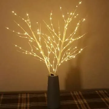 AMARS 2 Pack Pre Lit Lighted White Birch Tree Branches with Timer, Battery Operated Branch Lights, 31 INCH Decorative Sticks Vase Filler for Christmas Party Home Decor