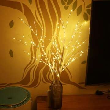 AMARS 2 Pack Pre Lit Lighted White Birch Tree Branches with Timer, Battery Operated Branch Lights, 31 INCH Decorative Sticks Vase Filler for Christmas Party Home Decor