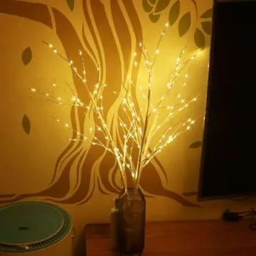 AMARS 2 Pack Pre Lit Lighted White Birch Tree Branches with Timer, Battery Operated Branch Lights, 31 INCH Decorative Sticks Vase Filler for Christmas Party Home Decor