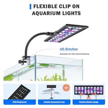 AQQA LED Aquarium Light, 24/7 Mode Clip on Fish Tank Light with Memory Function, DIY Mode Full Spectrum Aquarium Plant Light, Adjustable Timer/Brightness, IP68 Waterproof for 11-16 in Fish Tank 11W