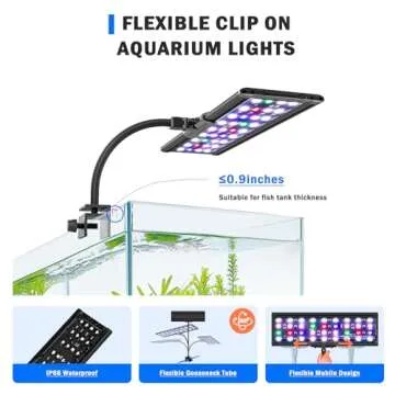 AQQA LED Aquarium Light, 24/7 Mode Clip on Fish Tank Light with Memory Function, DIY Mode Full Spectrum Aquarium Plant Light, Adjustable Timer/Brightness, IP68 Waterproof for 11-16 in Fish Tank 11W