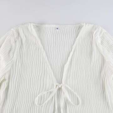 Women Sheer Lace Up Blouse - Y2k Vintage Flare Top