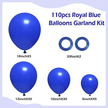 FOTIOMRG 110pcs Royal Blue Balloon Garland Arch Kit, 18 12 10 5 inch Royal Blue Latex Balloons Diffe...